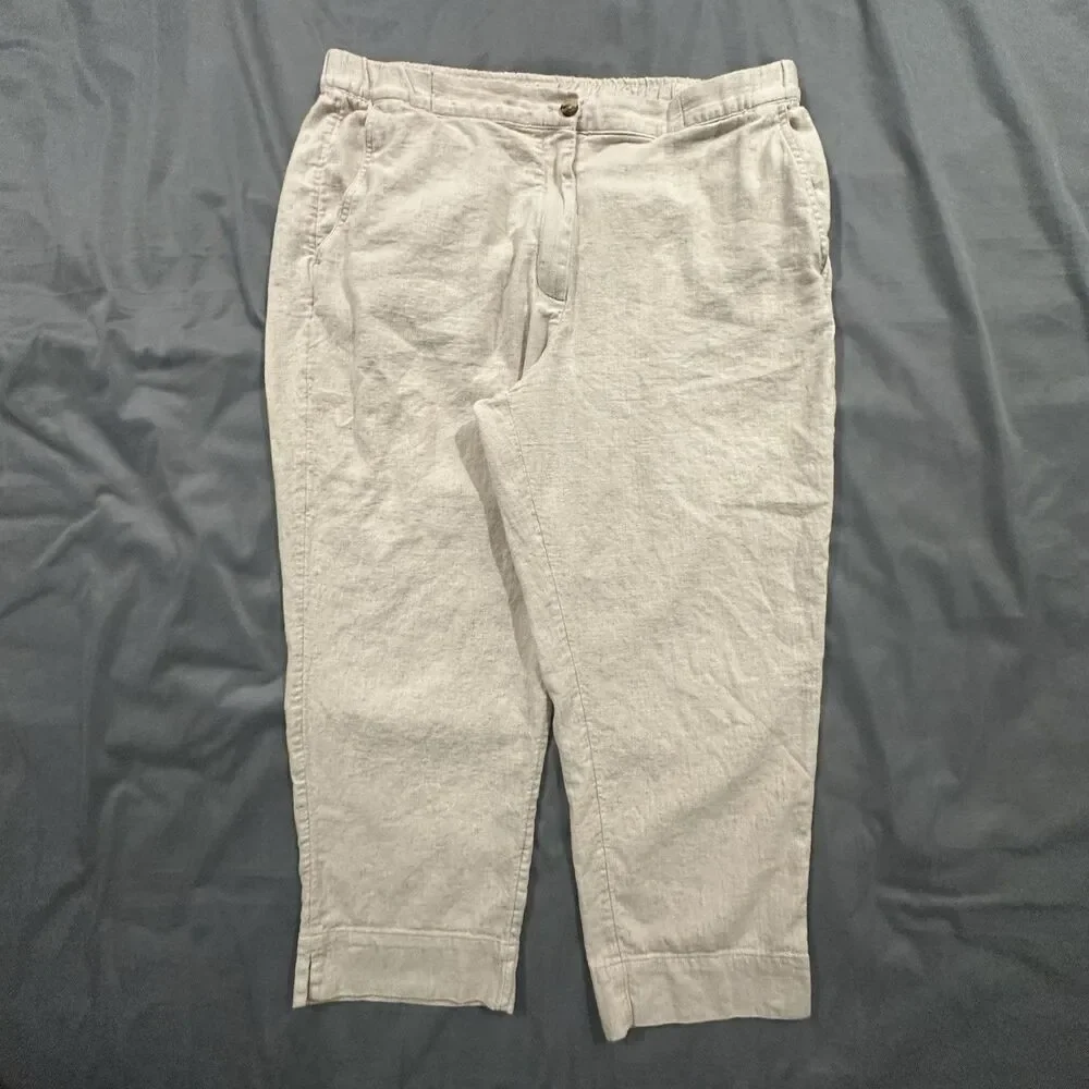 Banana Republic Pants Womens XL Beige Linen Blend Tapered High Rise Ankle Twill